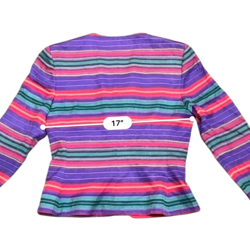 Vintage Adrianna Papell Women’s Safe Silk Colorful Striped Jacket Size 4P - Picture 4 of 8